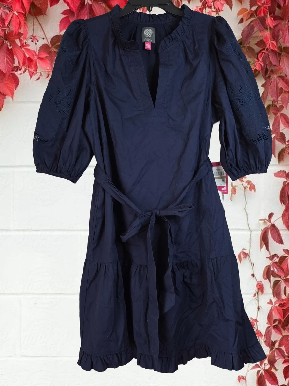 Vince Camuto Navy Cotton Dress with Tag Detail